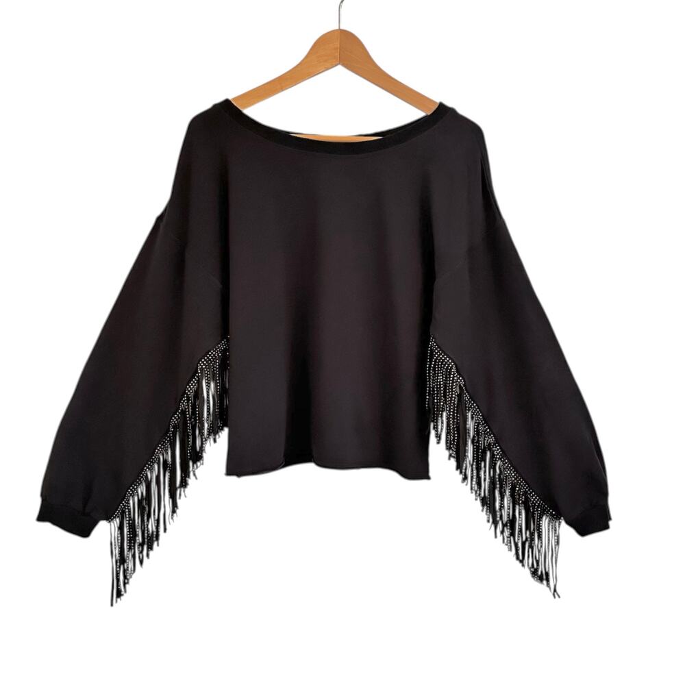 Boston Proper Bling Fringe Sweatshirt Top Size Small Glam Western Rock